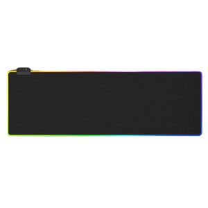tapis de souris XXL gaming avec LED multicolore. Fabriqué en caoutchouc naturel,il est doté d'une surface lisse, de14 modes d'éclairage et d'un repose-poignet pour votre plus grand confort.
