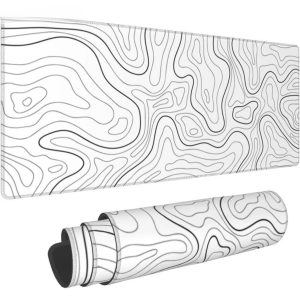 tapis de souris XXL gamer personnalisé avec  des lignes de contour blanches et fabirqué en caoutchouc naturel. Durable, antidérapant, confortable et précis.