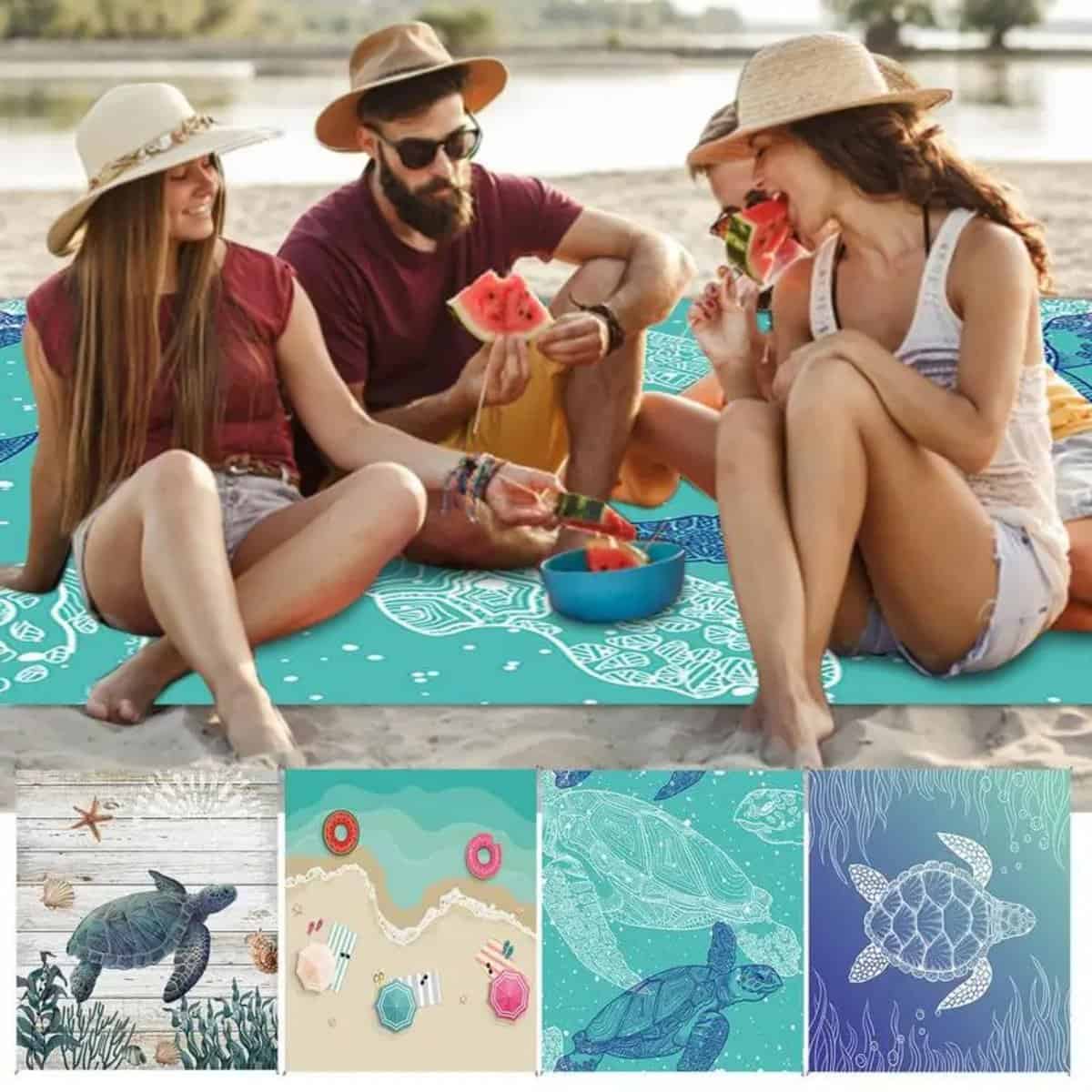 Tapis plage anti-sable avec motifs de tortues Tapis plage anti-sable avec motifs de tortues