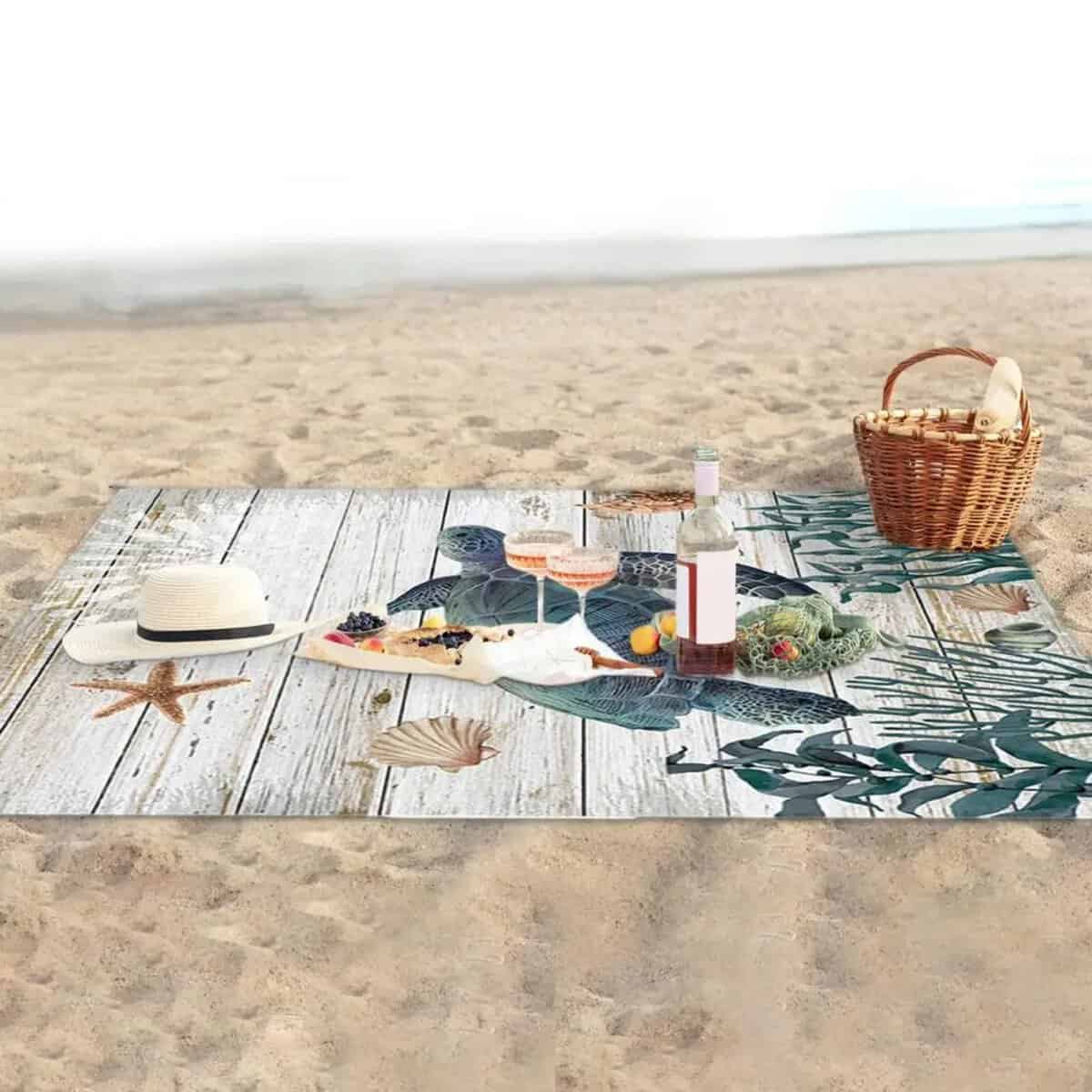 Tapis plage anti-sable avec motifs de tortues Tapis plage anti-sable avec motifs de tortues