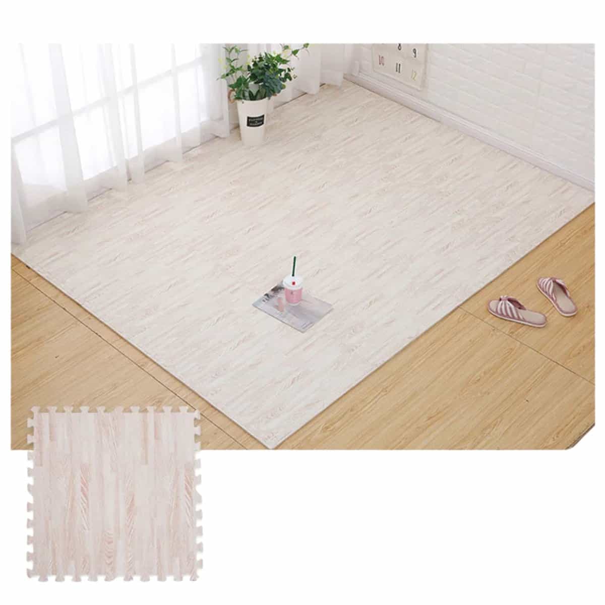 Tapis puzzle couleur bois tapis puzzle en mousse de sol en bois pour chambre à coucher, jeu de bébé et exercice.