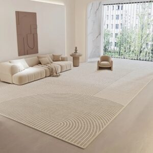 Un tapis salon style minimaliste avec son design épuré, ses lignes simples et ses teintes neutres créent un effet visuel apaisant et raffiné. Parfait pour les intérieurs modernes, ce tapis met en valeur l'espace sans le surcharger, offrant une ambiance à la fois chic et sereine.