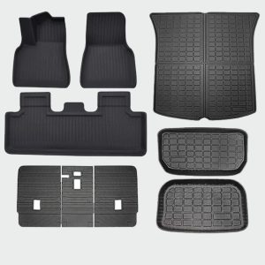 Tapis voiture spécial pour Tesla model Y kit complet disponible en versions 6 et 9 pièces, offrant une protection intégrale pour l'intérieur de votre véhicule. Fabriqué avec des matériaux de haute qualité, ce tapis est résistant à l'usure et facile à nettoyer, garantissant une longue durée de vie. Chaque pièce est parfaitement ajustée pour couvrir les surfaces les plus critiques, y compris les zones des pédales et le coffre, assurant une protection optimale contre la saleté, l'eau et les débris. Avec son design élégant et fonctionnel, ce tapis améliore non seulement l'esthétique de votre voiture mais aussi son entretien quotidien, rendant votre Tesla Model Y encore plus agréable à conduire