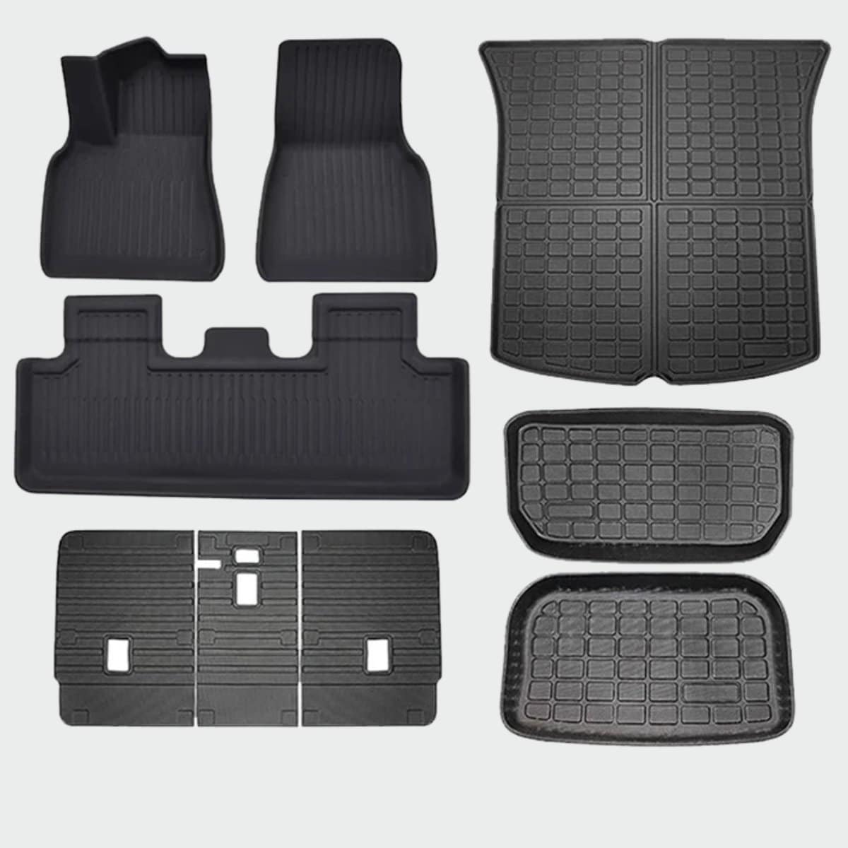 Tapis voiture spécial pour Tesla model Y kit complet Tapis voiture spécial pour Tesla model Y kit complet disponible en versions 6 et 9 pièces, offrant une protection intégrale pour l'intérieur de votre véhicule. Fabriqué avec des matériaux de haute qualité, ce tapis est résistant à l'usure et facile à nettoyer, garantissant une longue durée de vie. Chaque pièce est parfaitement ajustée pour couvrir les surfaces les plus critiques, y compris les zones des pédales et le coffre, assurant une protection optimale contre la saleté, l'eau et les débris. Avec son design élégant et fonctionnel, ce tapis améliore non seulement l'esthétique de votre voiture mais aussi son entretien quotidien, rendant votre Tesla Model Y encore plus agréable à conduire