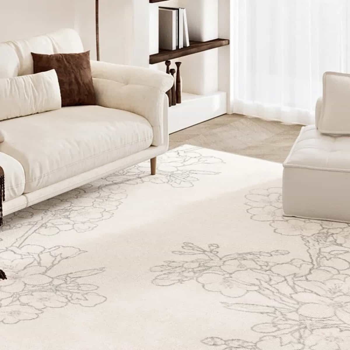 Tapis blanc crème motif floral Tapis blanc crème motif floral