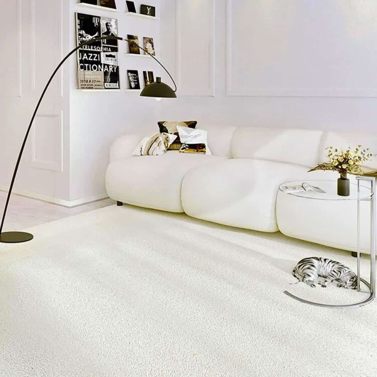 Tapis blanc pur minimaliste Tapis blanc pur minimaliste