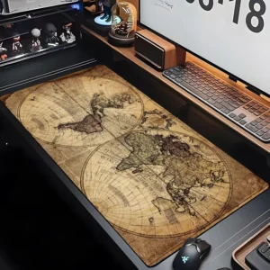 Tapis de bureau vintage au design cartographique, un accessoire idéal pour les amateurs d'histoire et de décoration élégante. Ce tapis de souris combine une esthétique ancienne avec une fonctionnalité moderne, offrant à la fois une surface de travail confortable et un élément décoratif unique. La carte du monde imprimée, avec ses détails minutieux et ses couleurs vieillies, ajoute une touche d'authenticité et de sophistication à votre espace de travail.