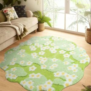 Tapis de fleur doux et moelleux de couleur vert orné de multiples motifs de fleurs blanches répartis uniformément sur toute la surface du tapis, créant un design joyeux et printanier. Ce Tapis est absorbant et antidérapant pour garantir une sécurité absolue.