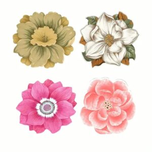 Tapis de fleur style chinois coloré disponible en 4 types de fleurs. Chaque fleur est distinctement stylisée avec des détails fins, offrant une représentation artistique idéale pour une décoration