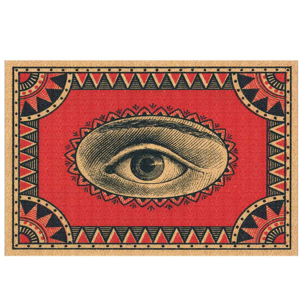 Tapis rouge créatif motif oeil Tapis rouge créatif motif œil. Design artistique unique, confort agréable, entretien facile et durabilité assurée. Idéal pour un intérieur moderne et stylé.