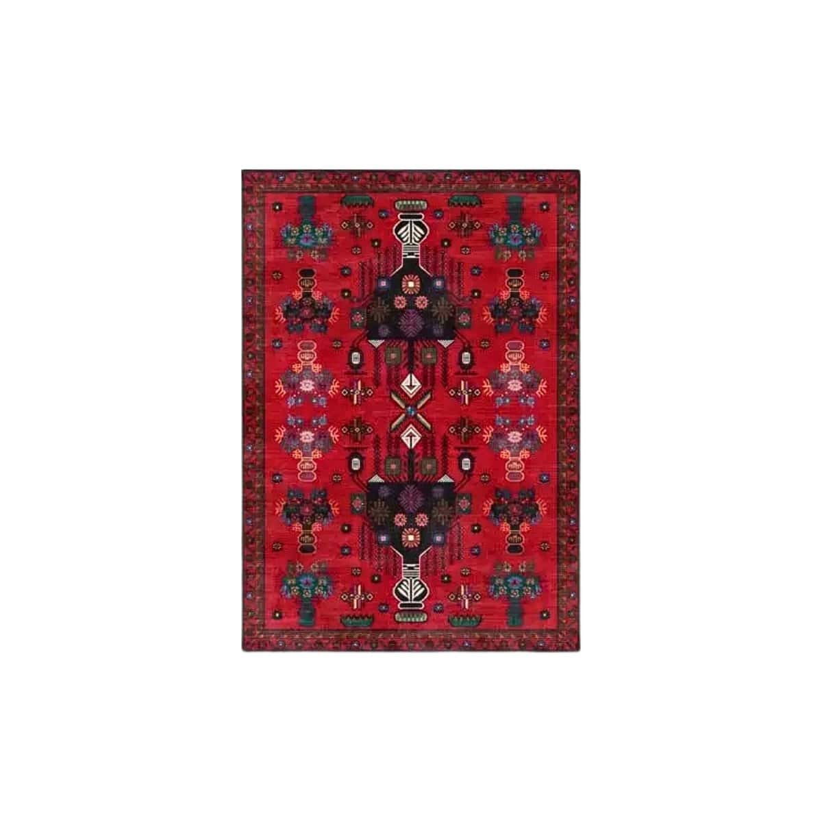 Tapis rouge style ethnique Tapis rouge style ethnique. Design culturel unique, entretien facile et durabilité assurée. Idéal pour une touche d'élégance traditionnelle.