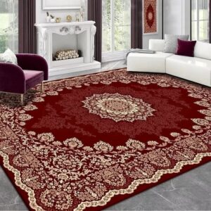 Tapis rouge style persan. Design sophistiqué, entretien facile et durabilité assurée. Idéal pour une touche de tradition et d'élégance.